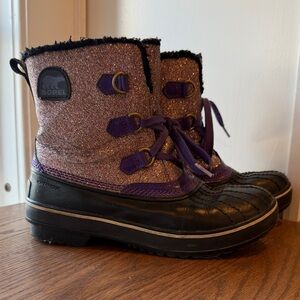 Sorel Glittery Purple and Black Boots